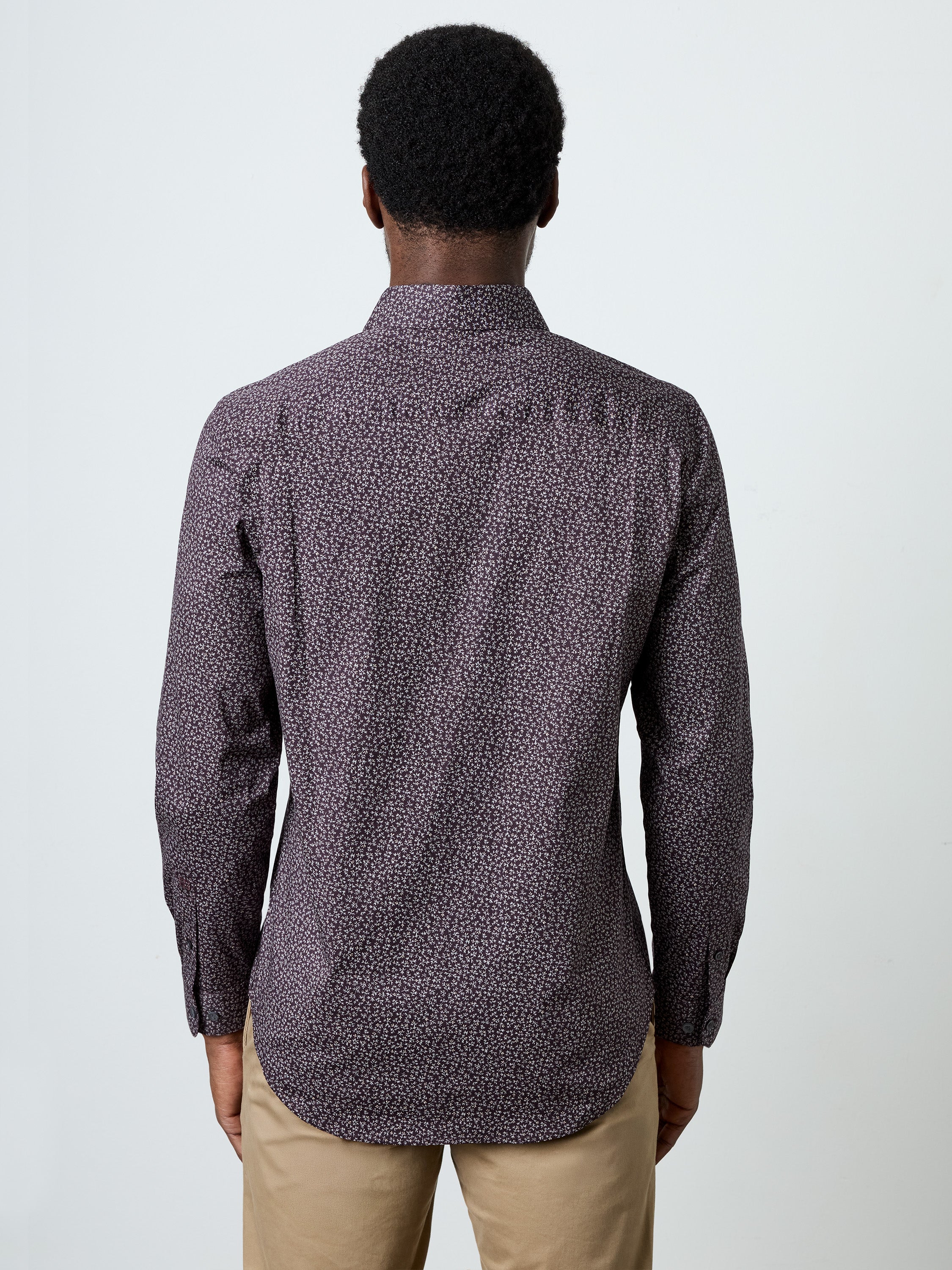 Long Sleeve Regular Fit Micro Flower Print Shirt