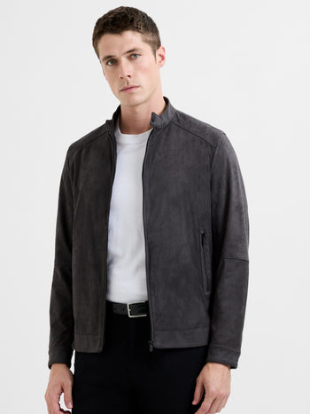 Faux Suede Bomber Jacket
