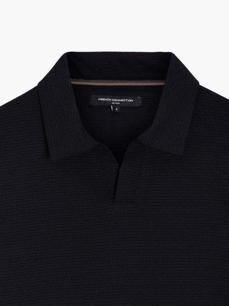 Short Sleeve Pointelle Knit Black Polo Shirt