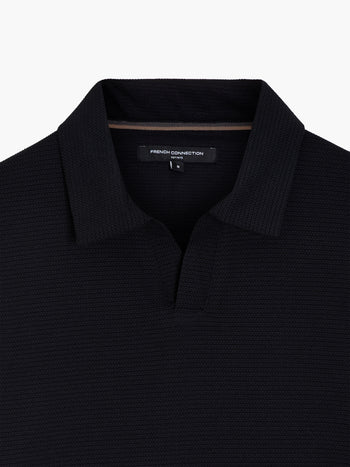 Short Sleeve Pointelle Knit Black Polo Shirt