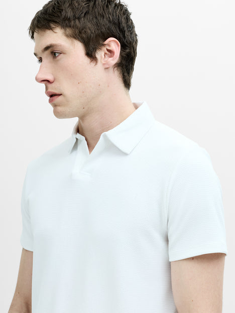 Short Sleeve Pointelle Knit White Polo Shirt