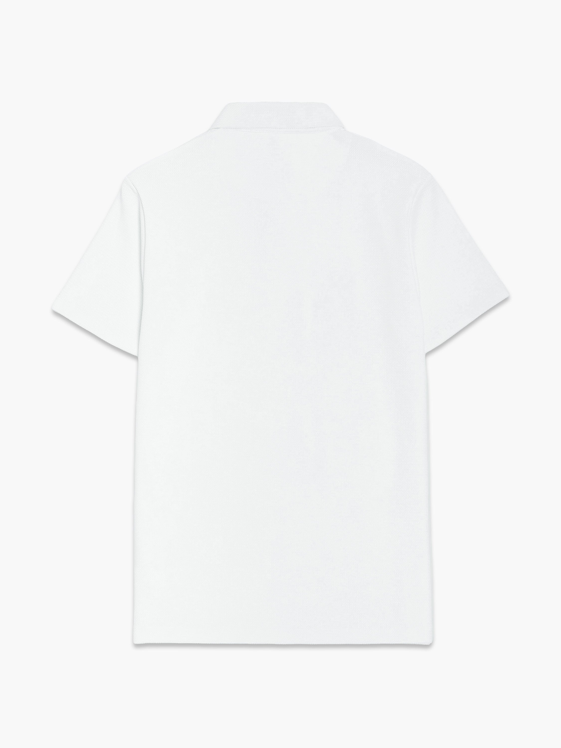 Short Sleeve Pointelle Knit White Polo Shirt