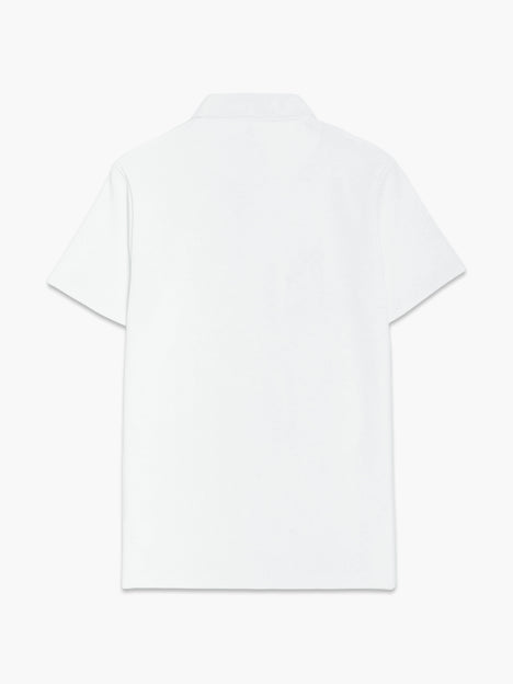 Short Sleeve Pointelle Knit White Polo Shirt