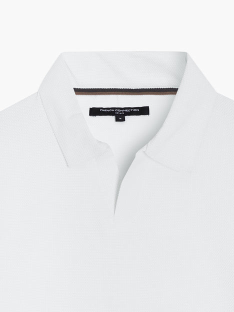Short Sleeve Pointelle Knit White Polo Shirt