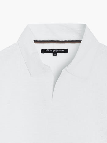 Short Sleeve Pointelle Knit White Polo Shirt
