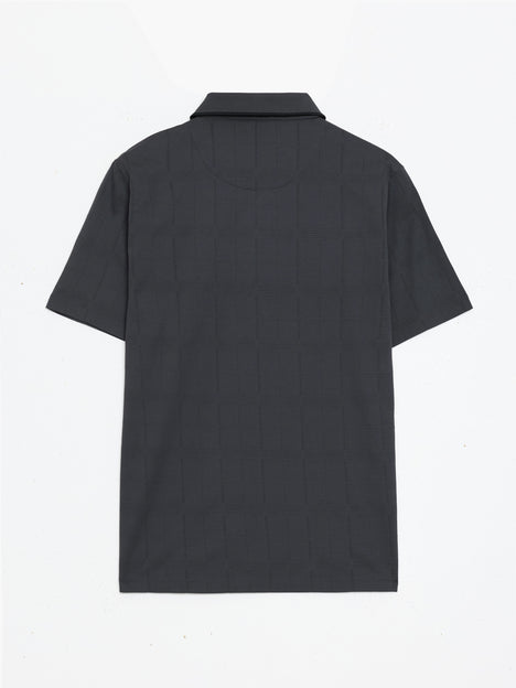 Short Sleeve Box Texture Dark Grey Polo Shirt