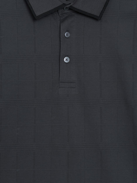 Short Sleeve Box Texture Dark Grey Polo Shirt