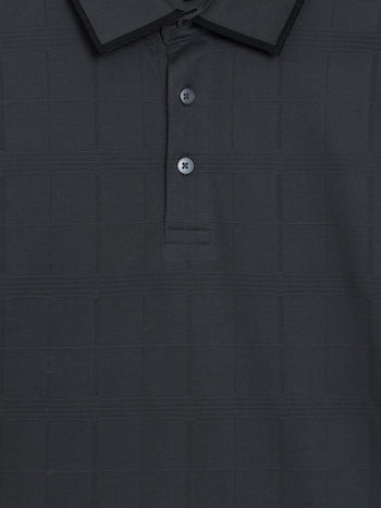 Short Sleeve Box Texture Dark Grey Polo Shirt