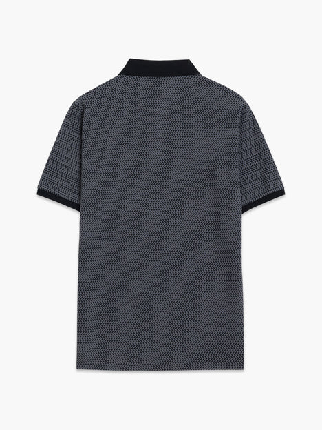 Short Sleeve Navy Geometric Polo Shirt