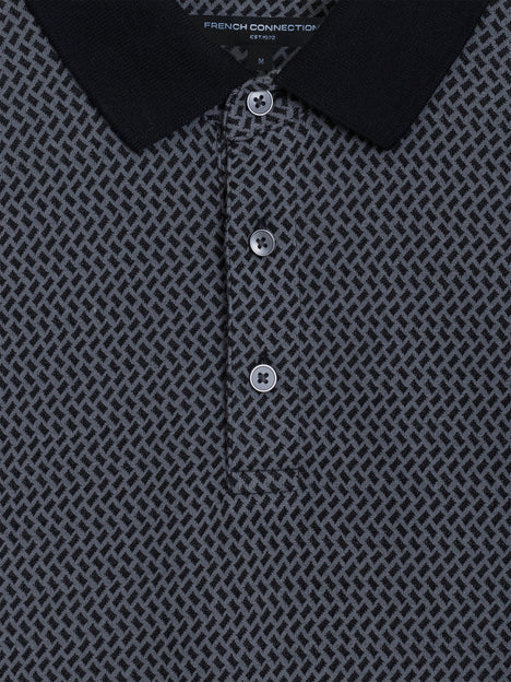 Short Sleeve Navy Geometric Polo Shirt