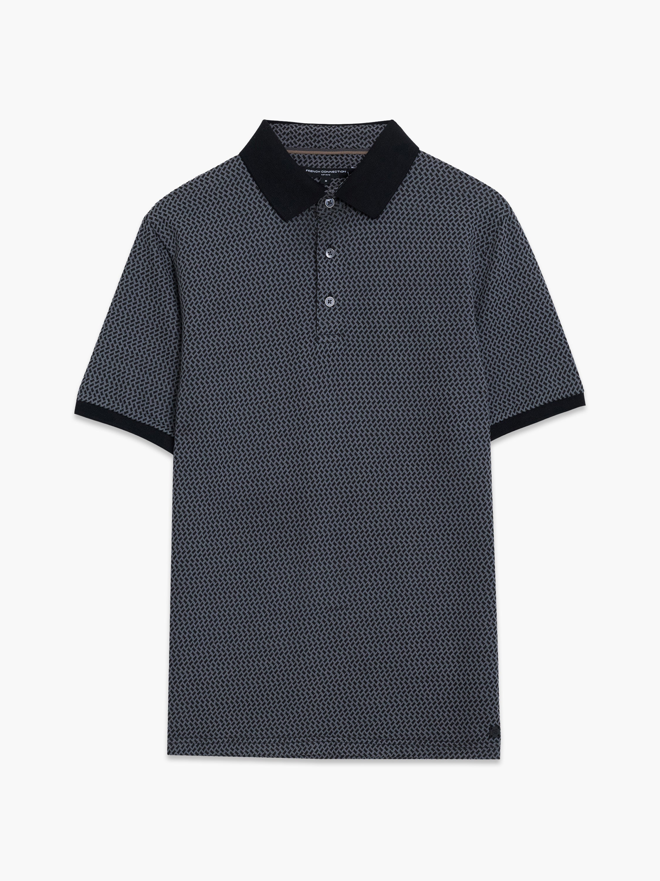Short Sleeve Navy Geometric Polo Shirt