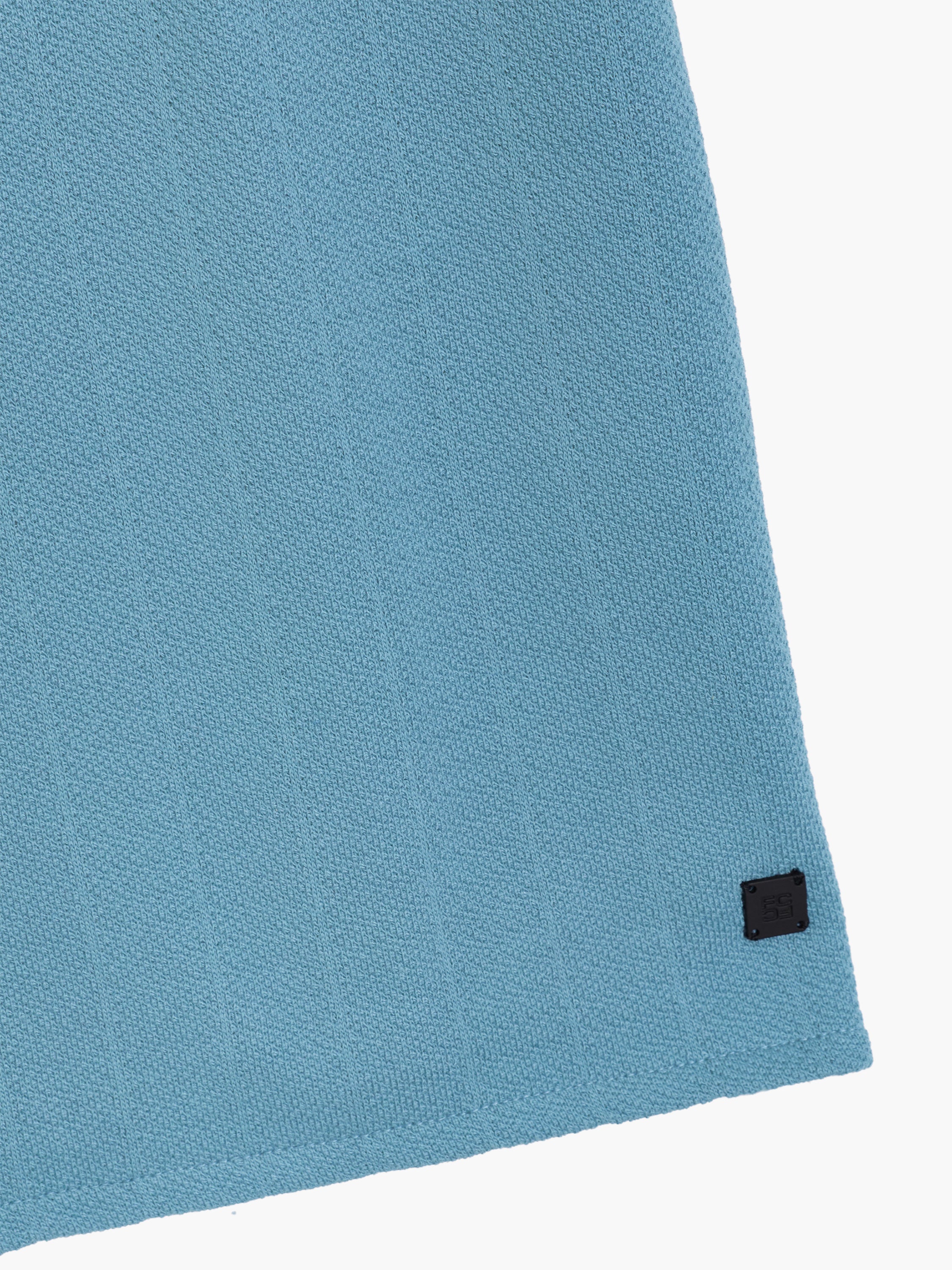 Short Sleeve Vertical Knit Light Blue Polo Shirt