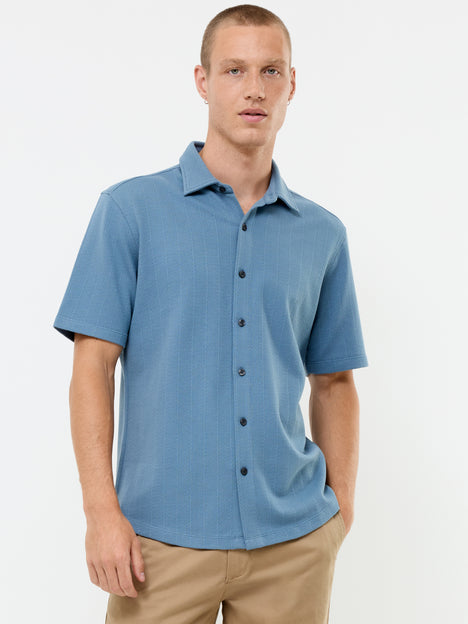 Short Sleeve Vertical Knit Light Blue Polo Shirt