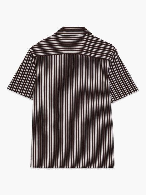 Short Sleeve Brown Stripe Revere Collar Shirt