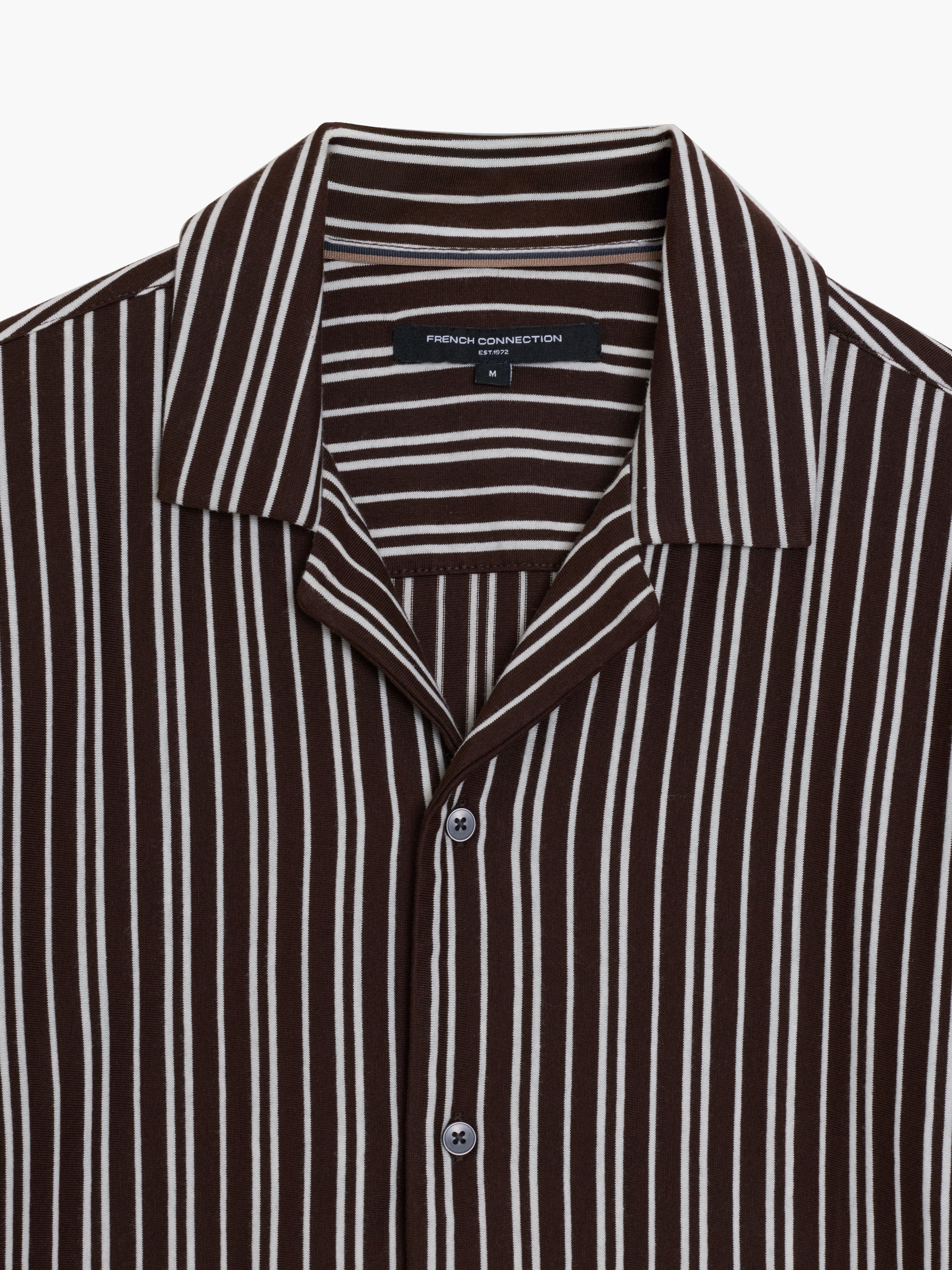 Short Sleeve Brown Stripe Revere Collar Shirt