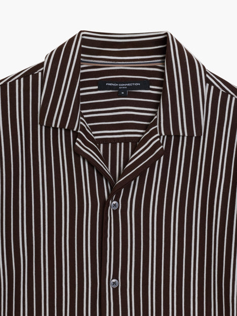 Short Sleeve Brown Stripe Revere Collar Shirt
