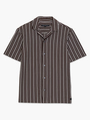 Short Sleeve Brown Stripe Revere Collar Shirt