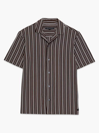 Short Sleeve Brown Stripe Revere Collar Shirt