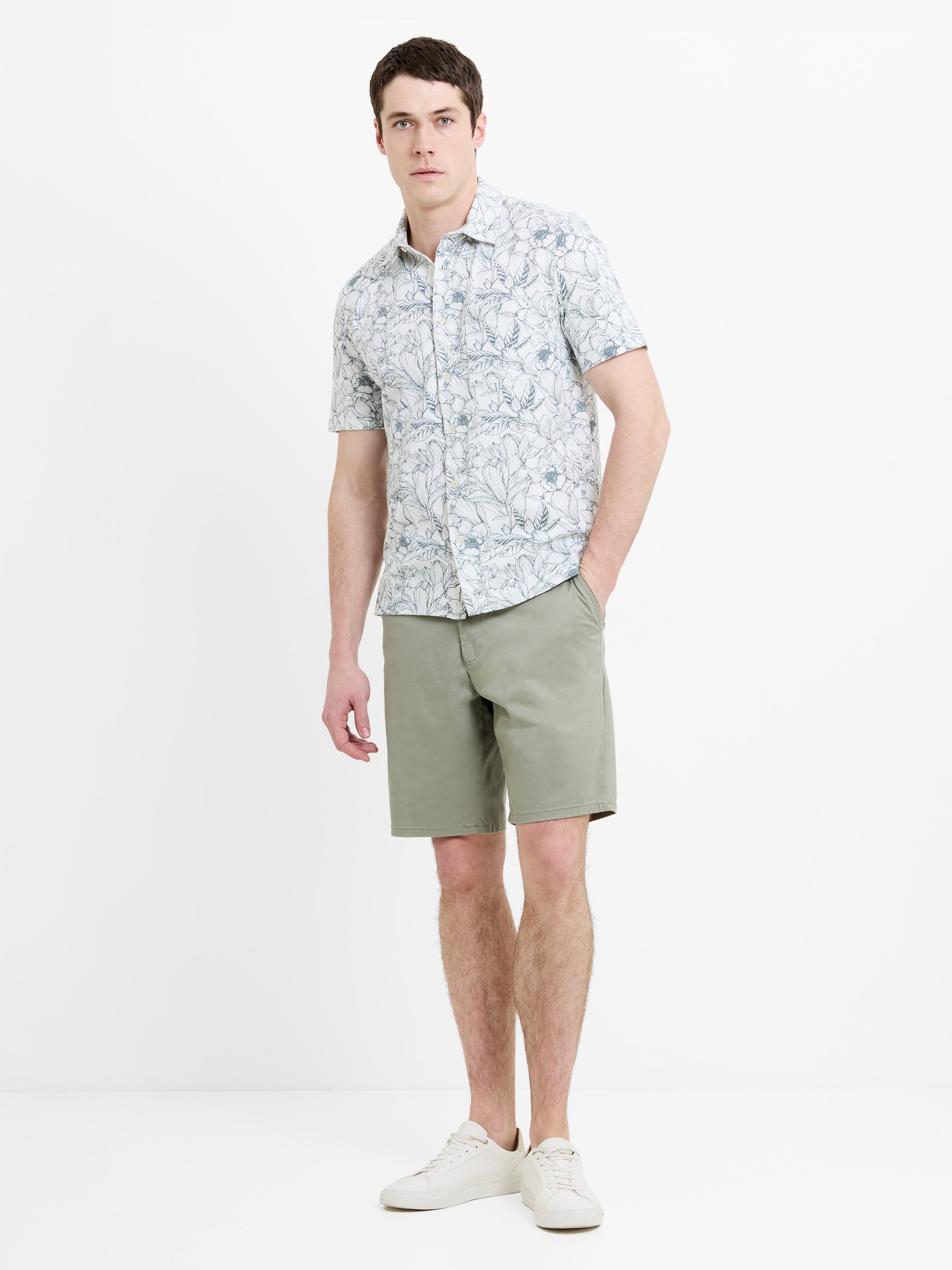Short Sleeve Grey Ink Floral Printed Shirt