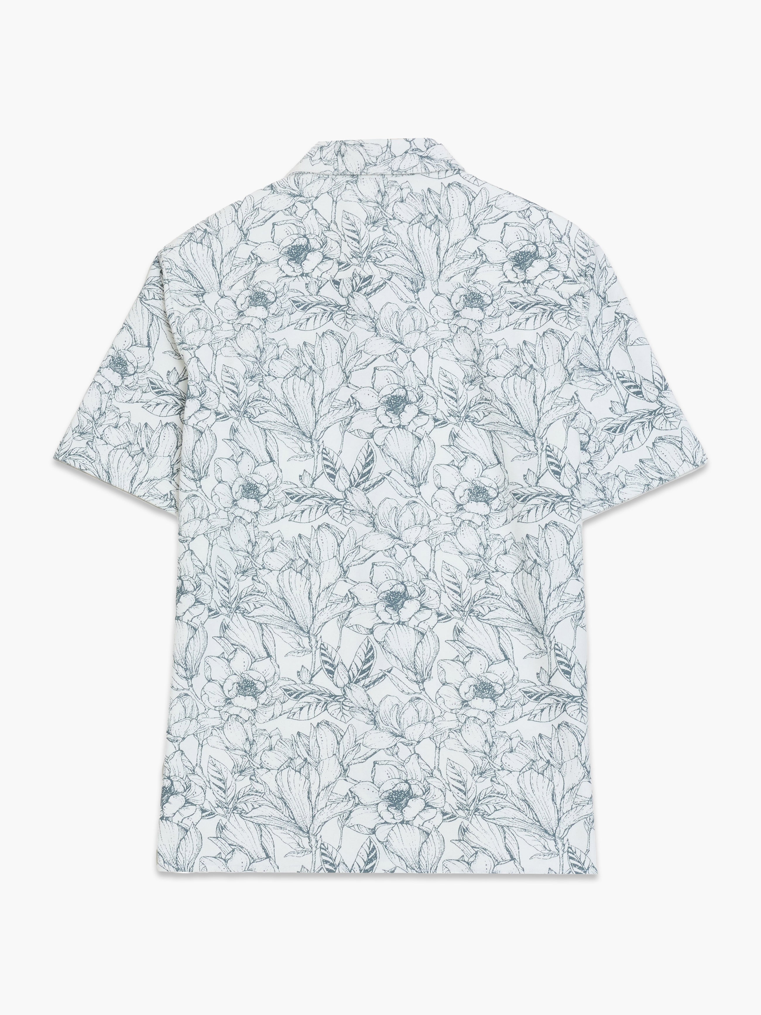 Short Sleeve Grey Ink Floral Printed Shirt
