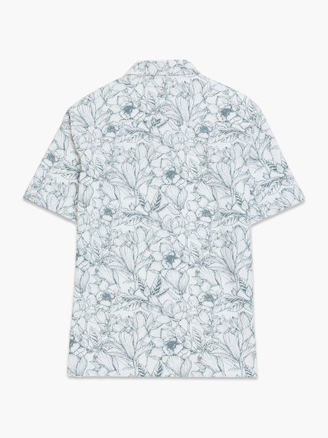 Short Sleeve Grey Ink Floral Printed Shirt