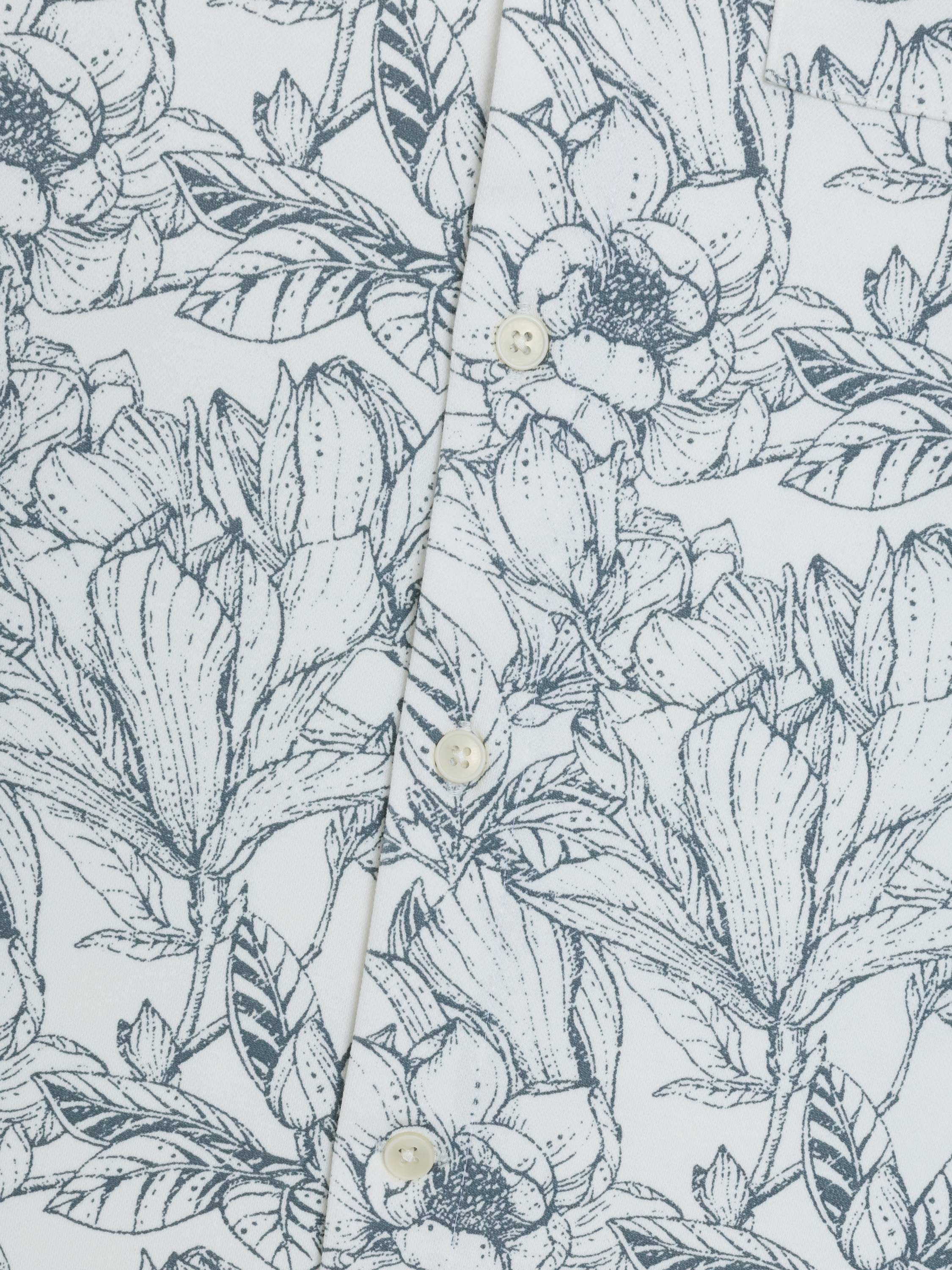Short Sleeve Grey Ink Floral Printed Shirt