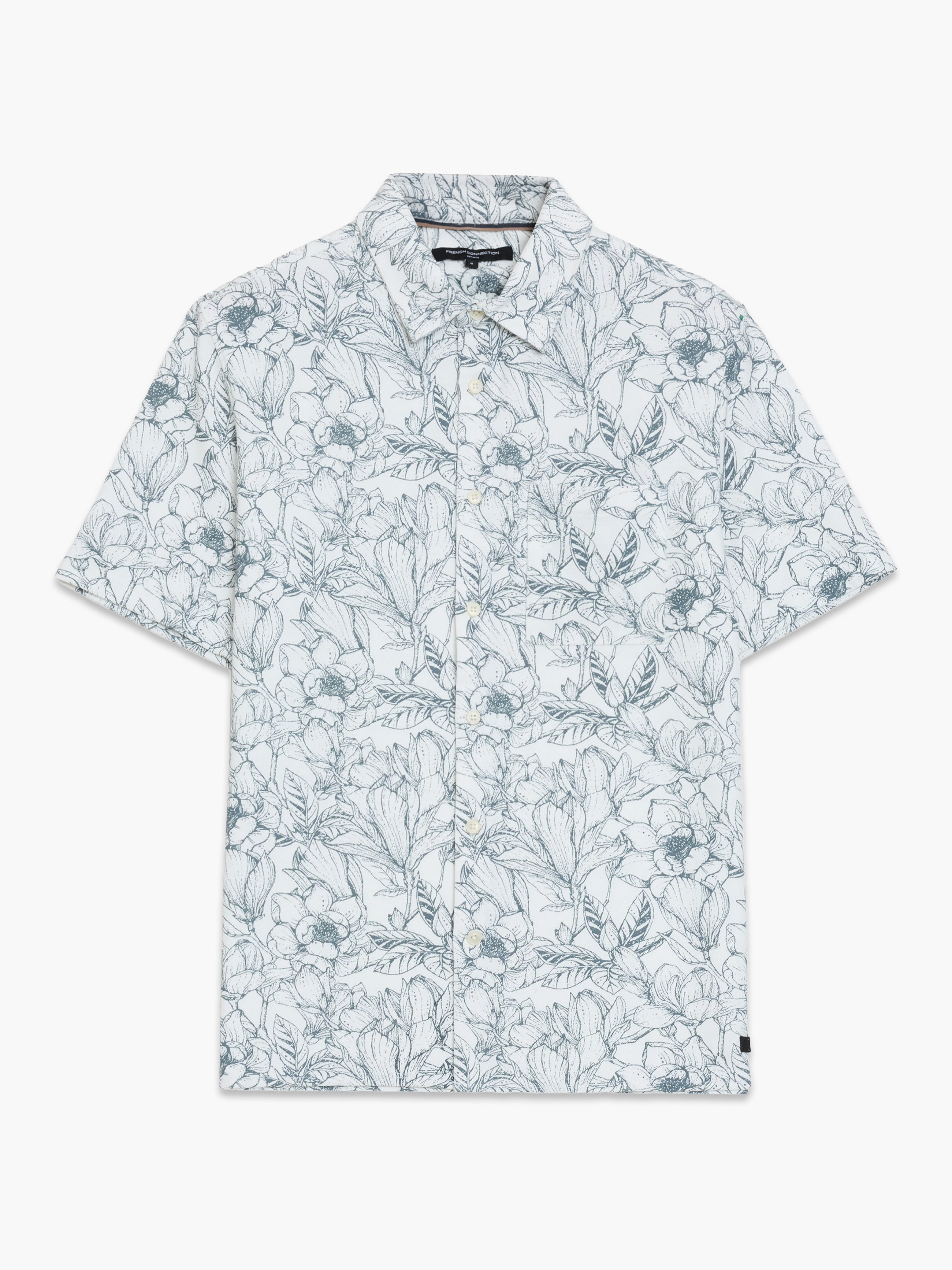 Short Sleeve Grey Ink Floral Printed Shirt