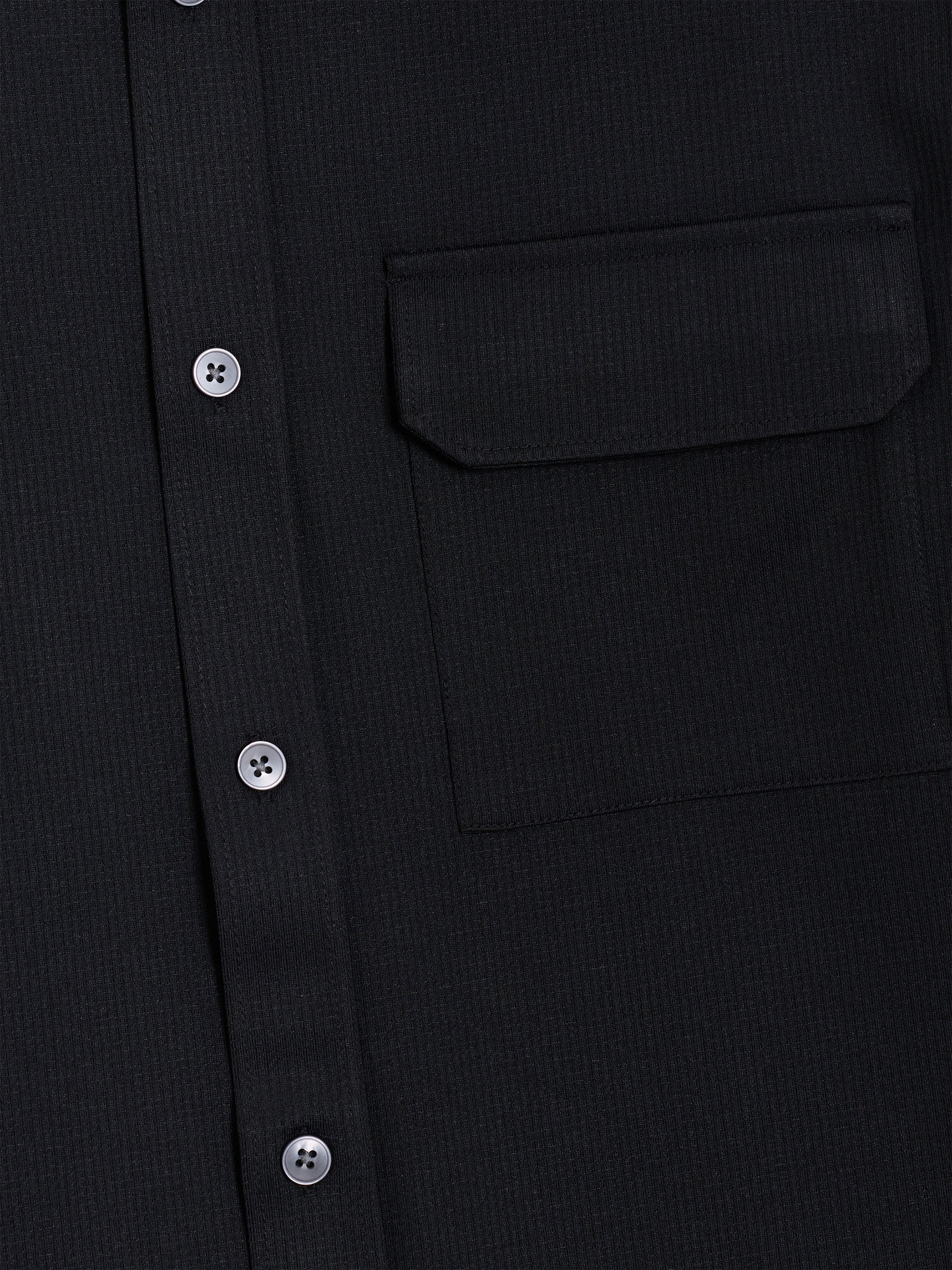 Long Sleeve Soft Textured Pocket Black Shirt