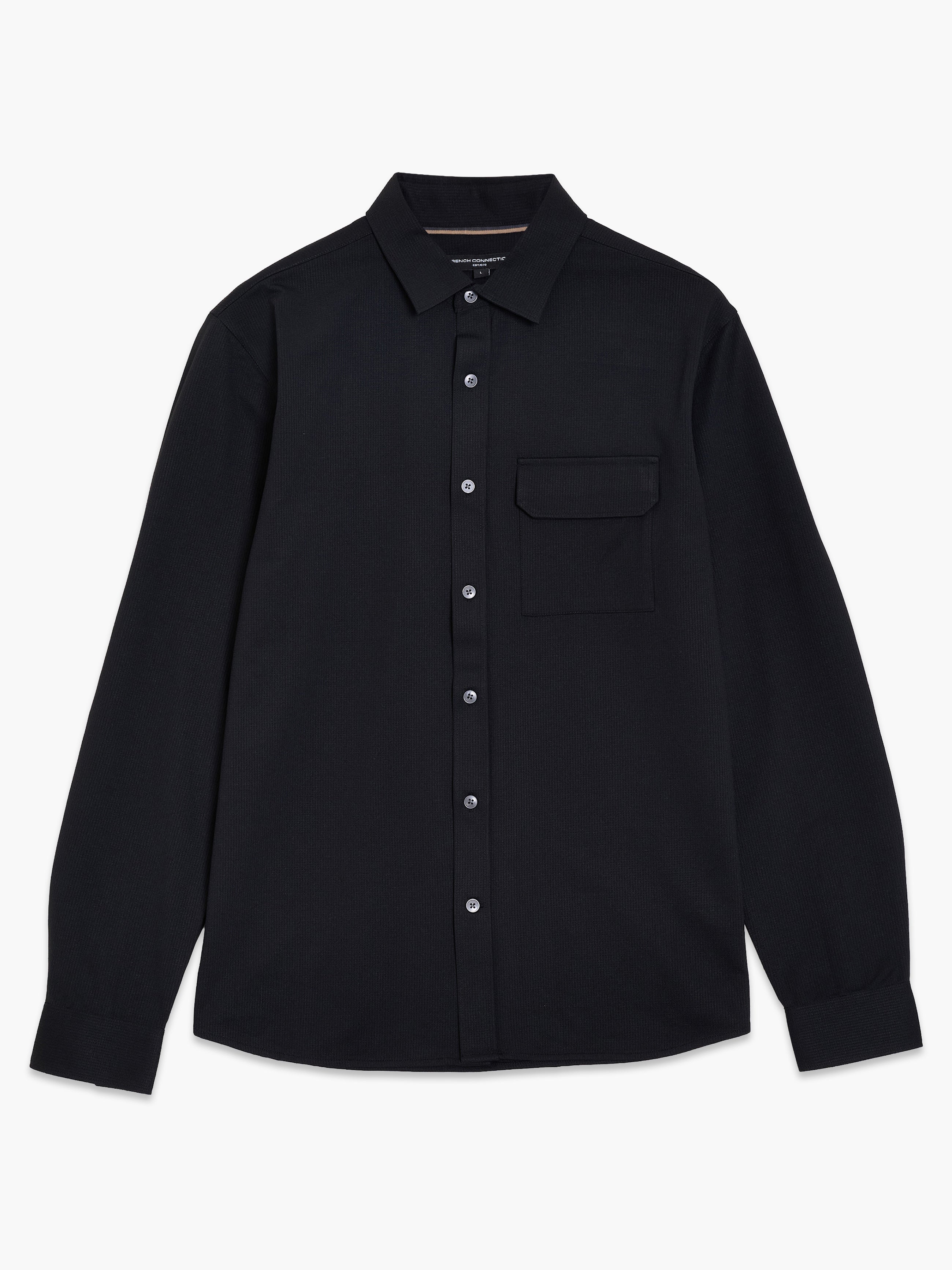 Long Sleeve Soft Textured Pocket Black Shirt