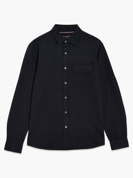 Long Sleeve Soft Textured Pocket Black Shirt