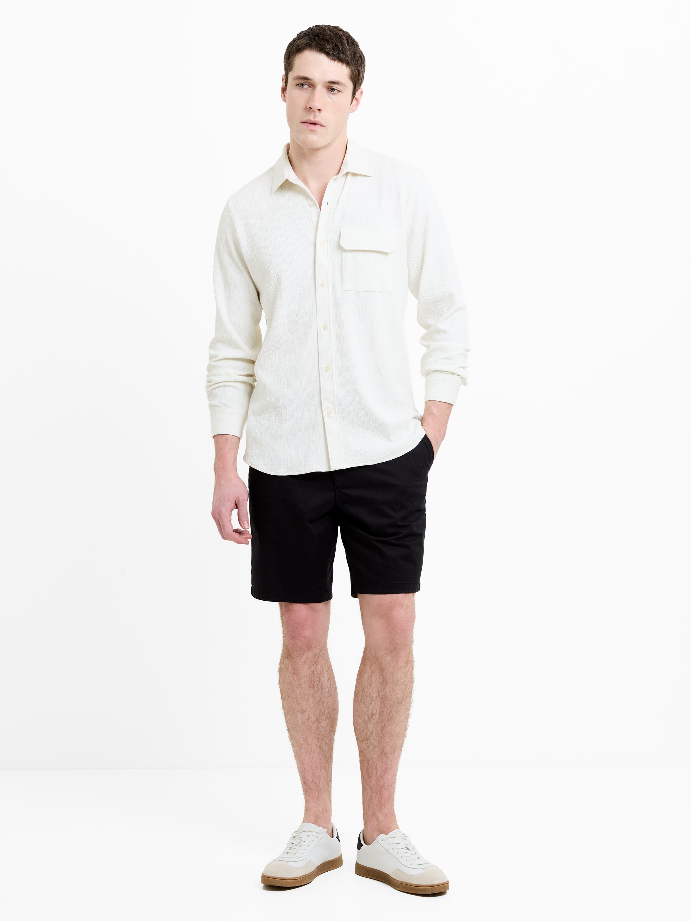 Long Sleeve Soft Jersey Chest Pocket Off-White Shirt