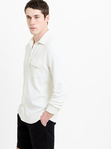 Long Sleeve Soft Jersey Chest Pocket Off-White Shirt