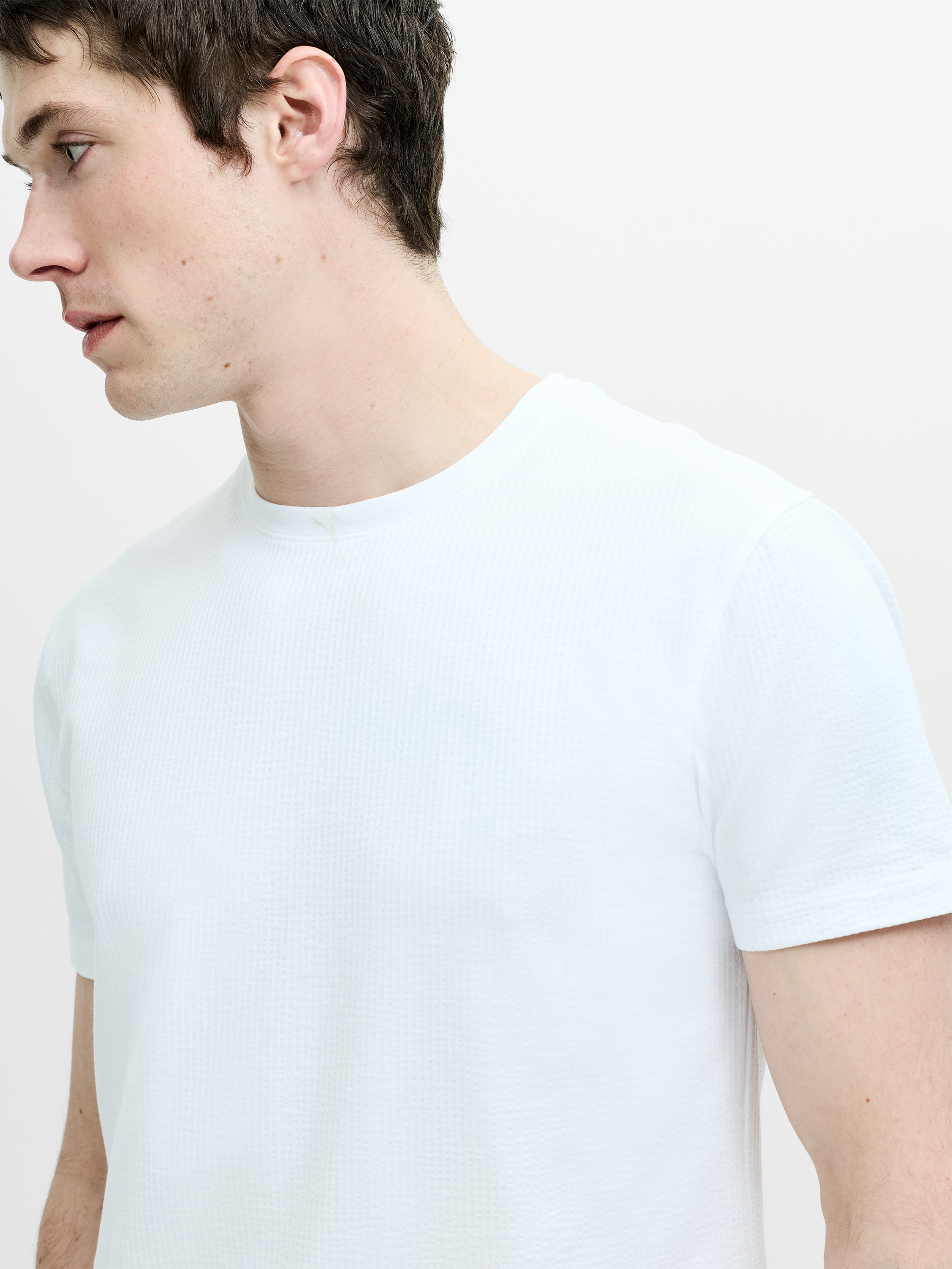 Short Sleeve Micro Seersucker White Stripe T-Shirt