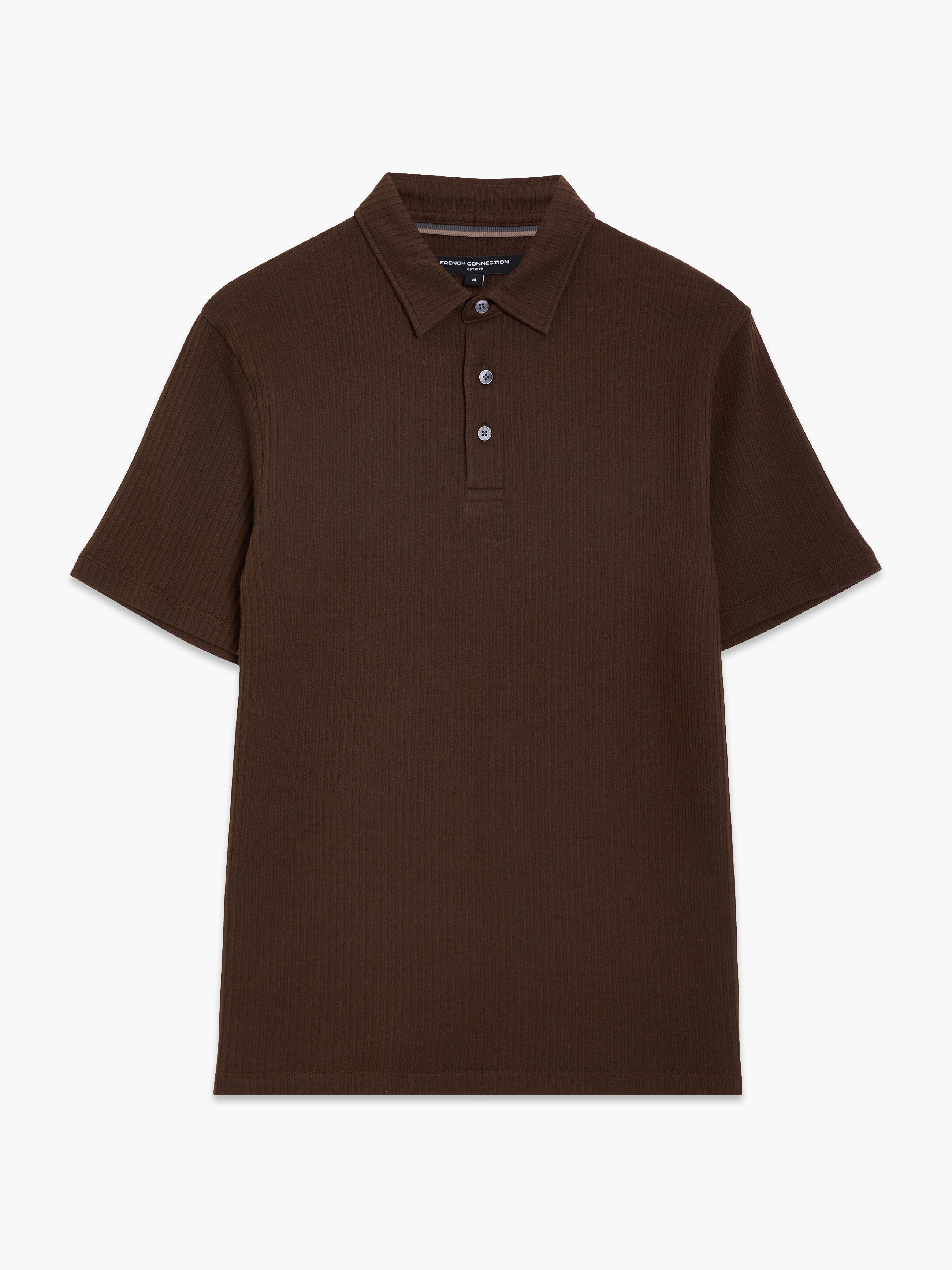 Short Sleeve Brown Vertical Textured Stripe Polo Shirt