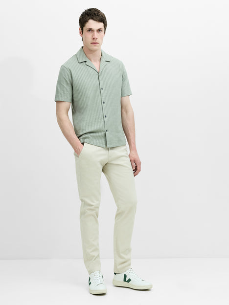 Short Sleeve Seersucker Green Striped Holiday Shirt