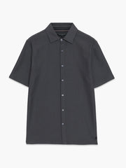 Short Sleeve Button Down Dark Grey Knit Shirt