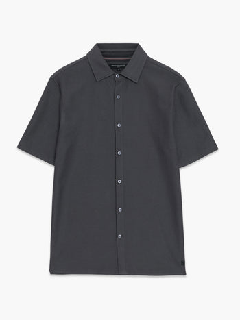 Short Sleeve Button Down Dark Grey Knit Shirt