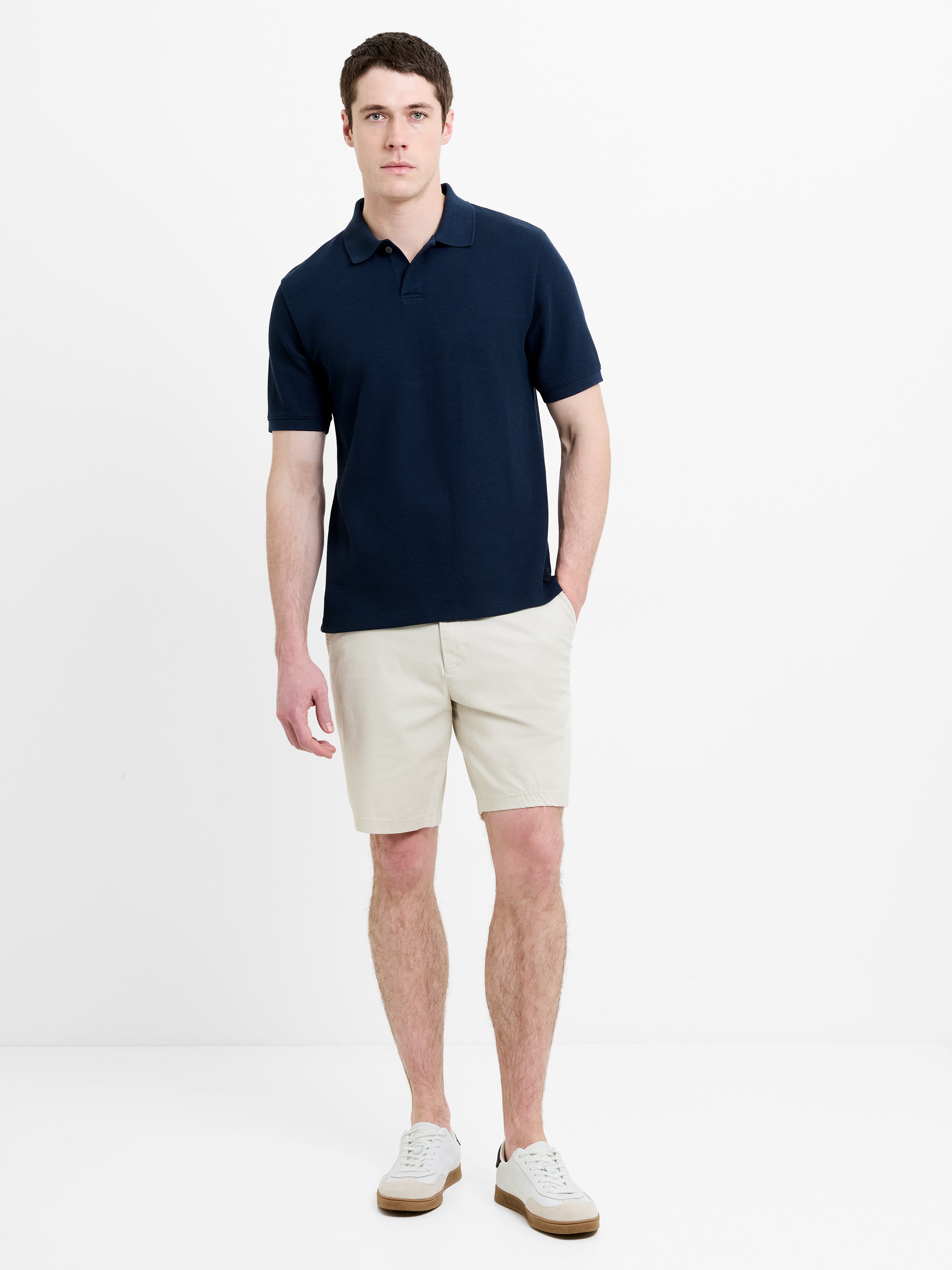 Short Sleeve Navy Concealed Placket Polo Shirt