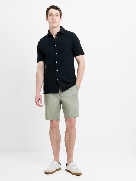 Short Sleeve Textured Button-Through Black Shirt