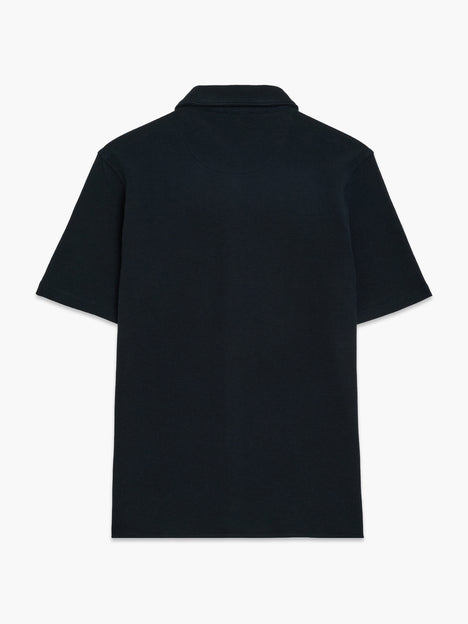 Short Sleeve Textured Button-Through Navy Shirt