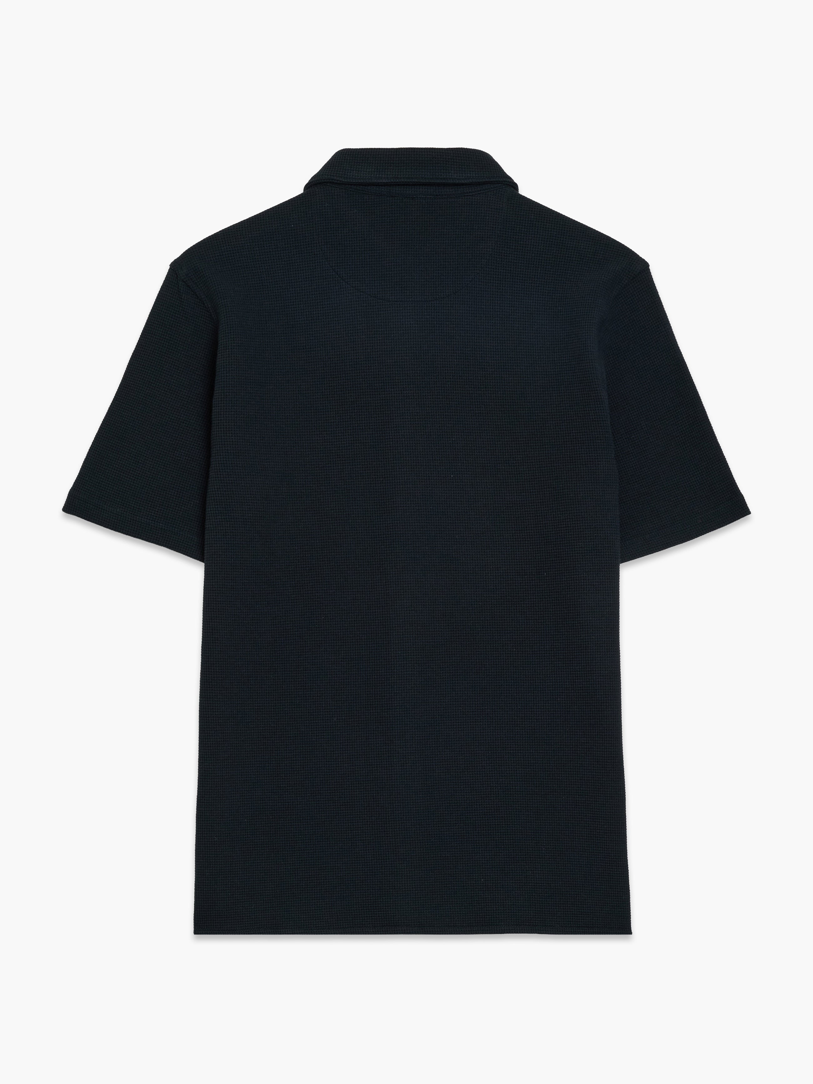 Short Sleeve Textured Button-Through Black Shirt