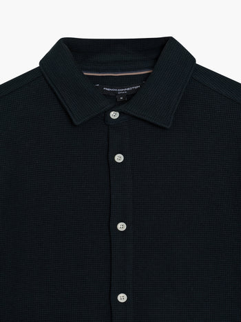 Short Sleeve Textured Button-Through Black Shirt