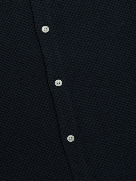 Short Sleeve Textured Button-Through Black Shirt