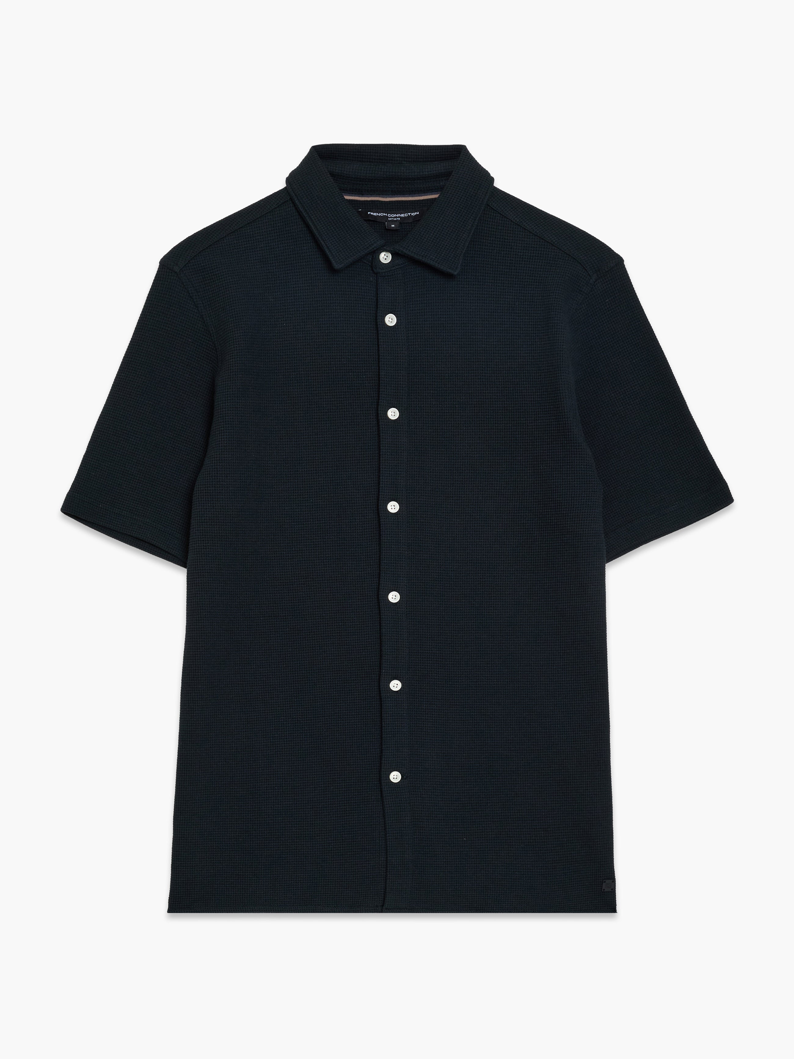 Short Sleeve Textured Button-Through Black Shirt