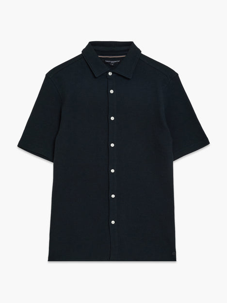 Short Sleeve Textured Button-Through Black Shirt