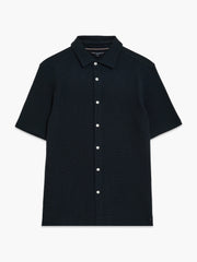 Short Sleeve Textured Button-Through Black Shirt