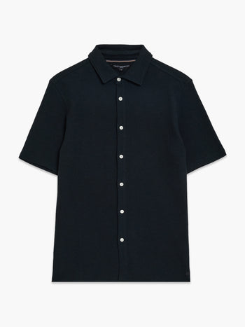 Short Sleeve Textured Button-Through Black Shirt