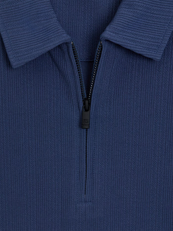 Short Sleeve Blue Stripe Half Zip Polo Shirt