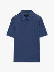 Short Sleeve Blue Stripe Half Zip Polo Shirt