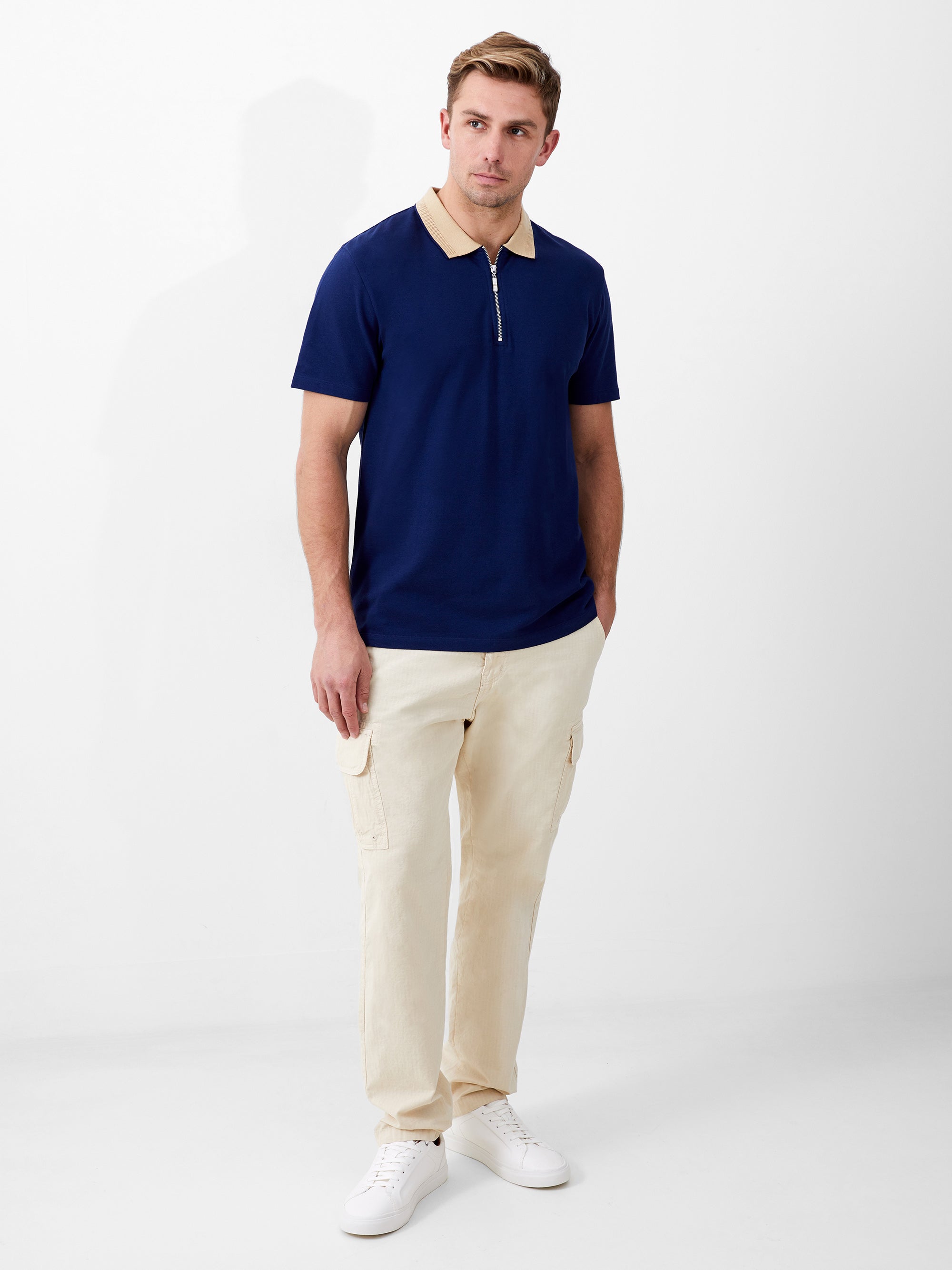 Elastane Half Zip Pique Polo Shirt